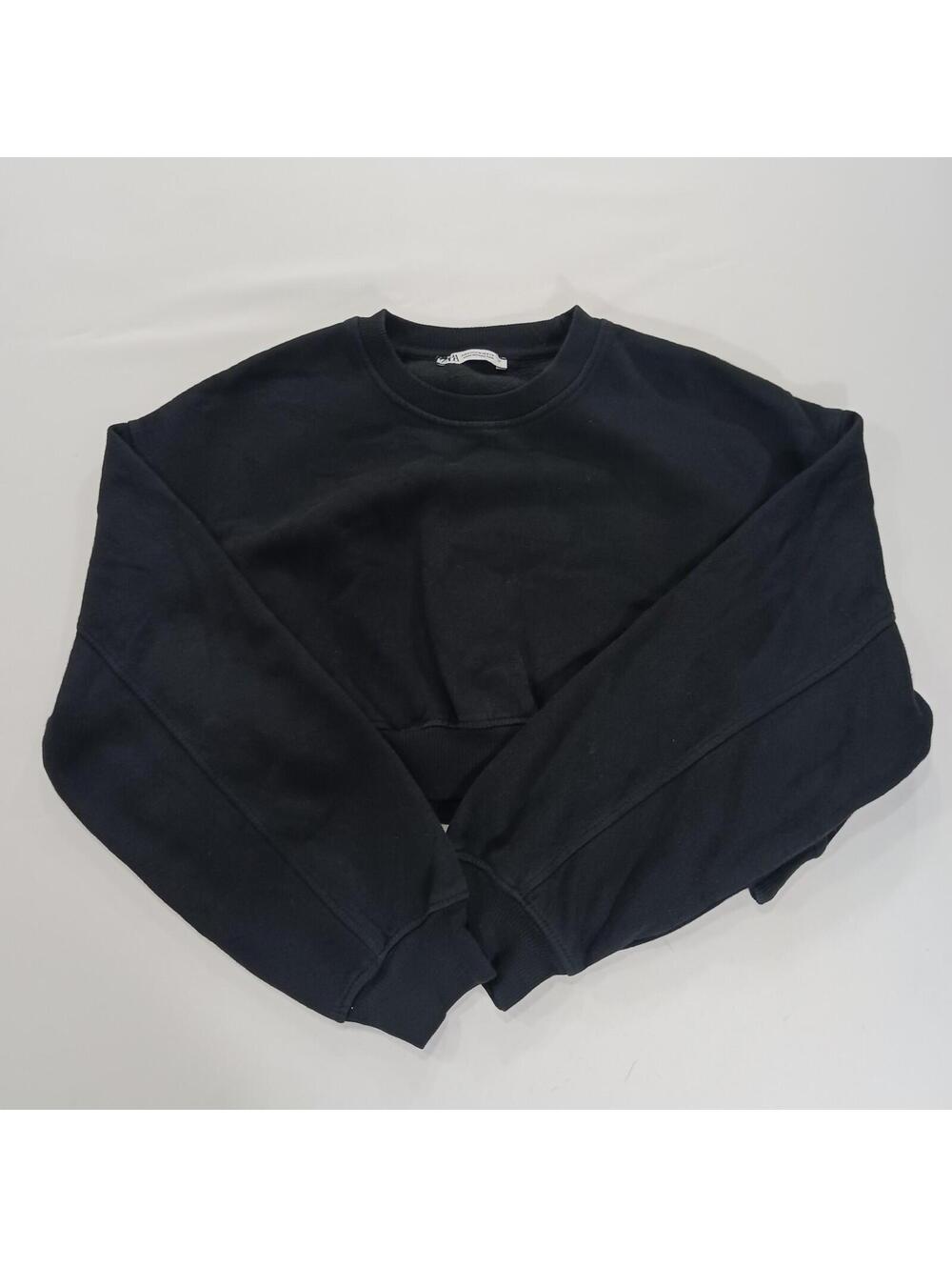 Zara Women’s Black Cropped Crew Neck Sweatshirt Top Pullover Size Medium